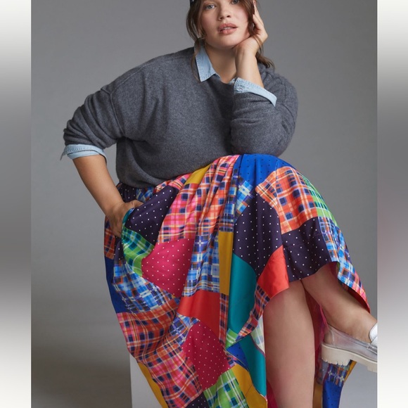 MAEVE by ANTHROPOLOGIE Patchwork A-Line Maxi Midi Skirt - Women's Size M NWT - Picture 7 of 12